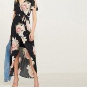 Dynamite high low maxi dress, size large, black, pink and white